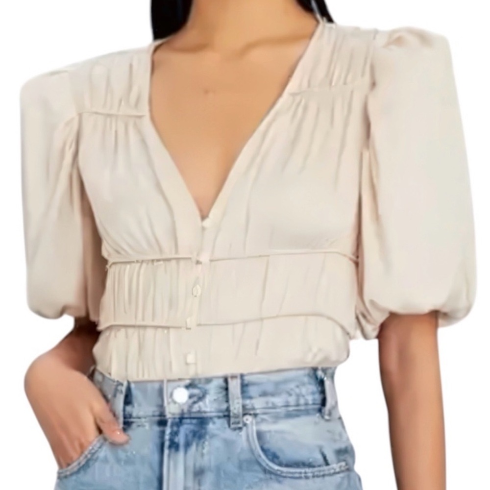 Frame Julianne Smocked Puff Sleeve Top